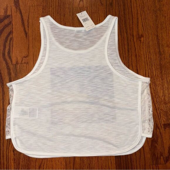 GUESS White Graphic Tank Top with Sunset Print & Lace Panels - Size L NWT - Picture 2 of 5